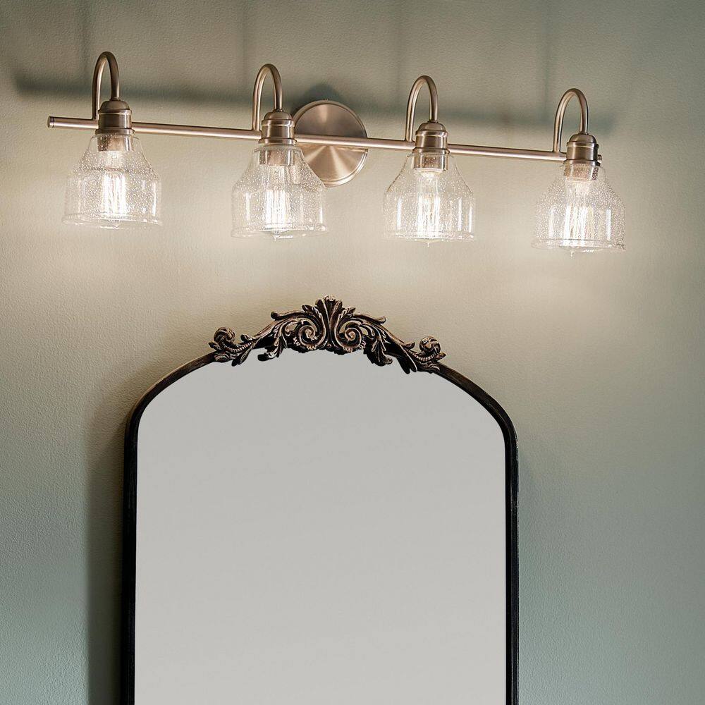 Avery 33.25 in. 4-Light Brushed Nickel Vintage Bathroom Vanity Light with Clear Seeded Glass price history on PriceWatchPro