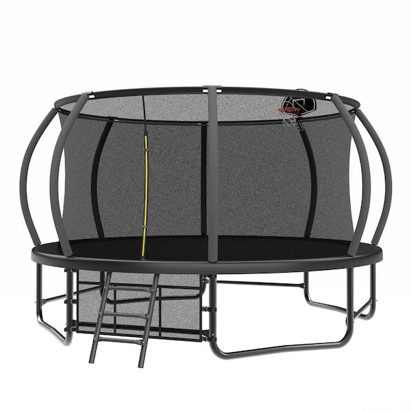 14 ft. Black Outdoor Recreational Trampoline with Ladder, Anti Rust Coating, Enclosure