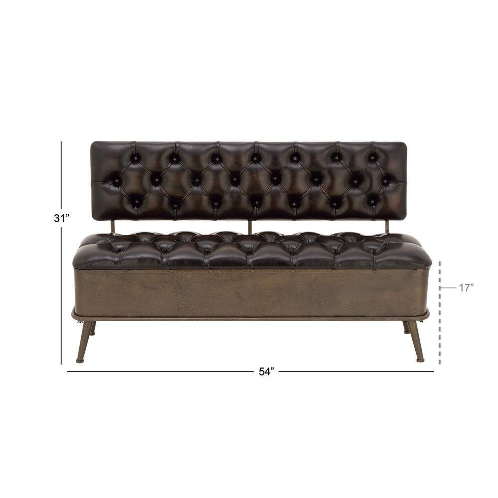 Bronze Tufted Faux Leather Industrial Storage Bench