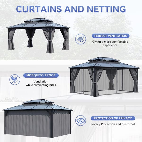 Sizzim 12 ft. x 16 ft. Outdoor Gazebo, Polycarbonate Double Roof