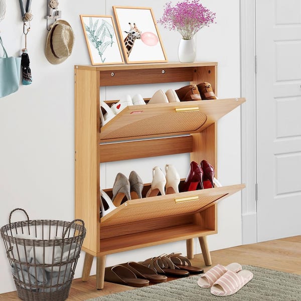 SKYSHALO Shoe Cabinet with 2 Flip Drawers Free Standing Shoe