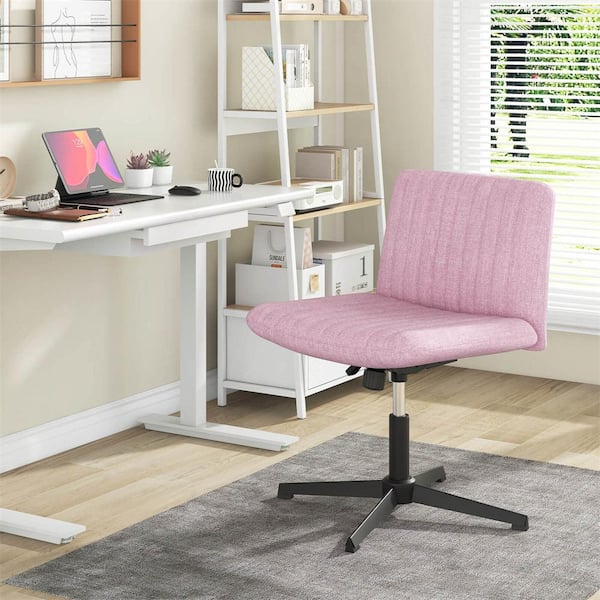 Fabric Swivel Ergonomic Mid Back Criss Cross Legged Office Chair in Pink
