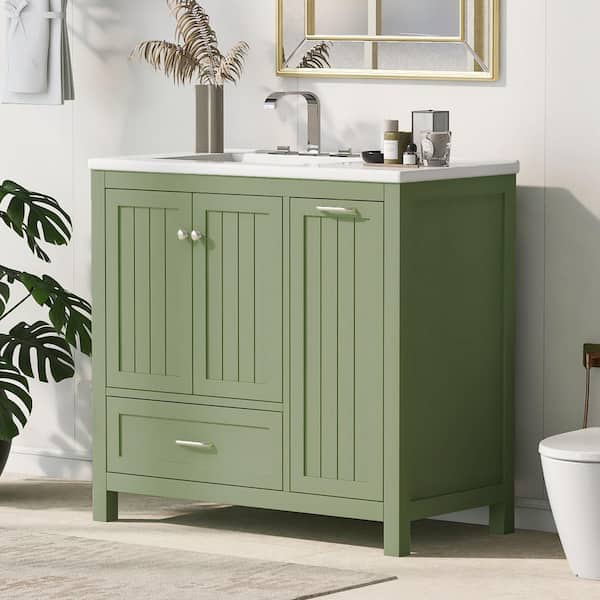 Staykiwi 36 in. W x 18.3 in. D x 33.9 in. H Single Sink Freestanding Bath Vanity in Green with White Ceramic Sink