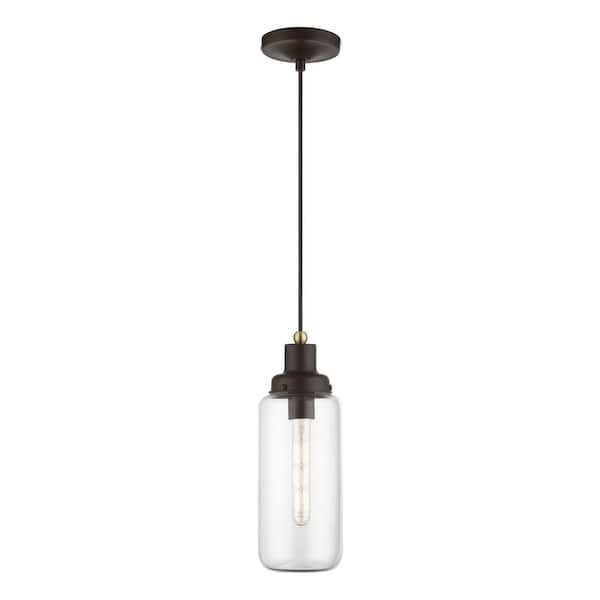 AVIANCE LIGHTING Rossmore 1-Light Bronze Mini Pendant with Antique Brass Accent and Clear Glass