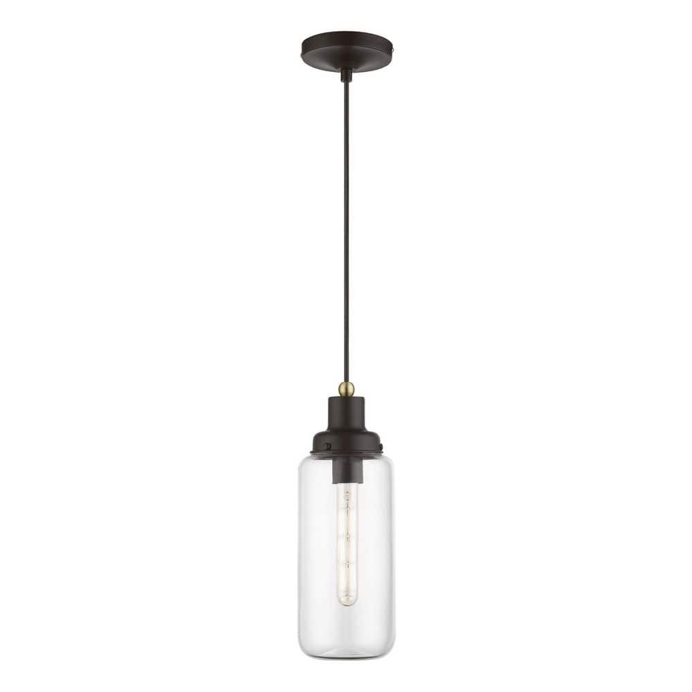 Bronze and Antique Brass Mini Pendant with Clear Glass Shade