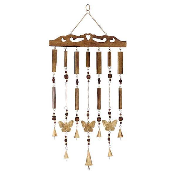 Litton Lane 12 in. Brown Mango Wood Coastal Windchime