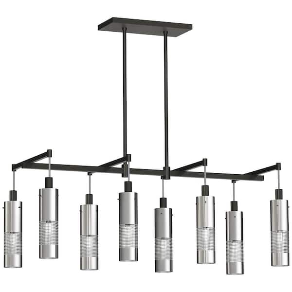 George Kovacs Grid 3 8-Light Black and Brushed Nickel Island Chandelier Grid with Steel Shades