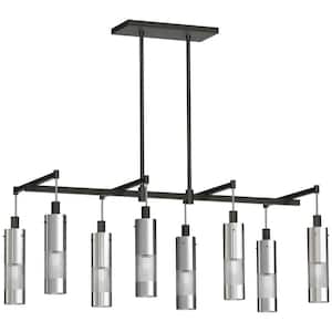 Grid 3 8-Light Black and Brushed Nickel Island Chandelier Grid with Steel Shades