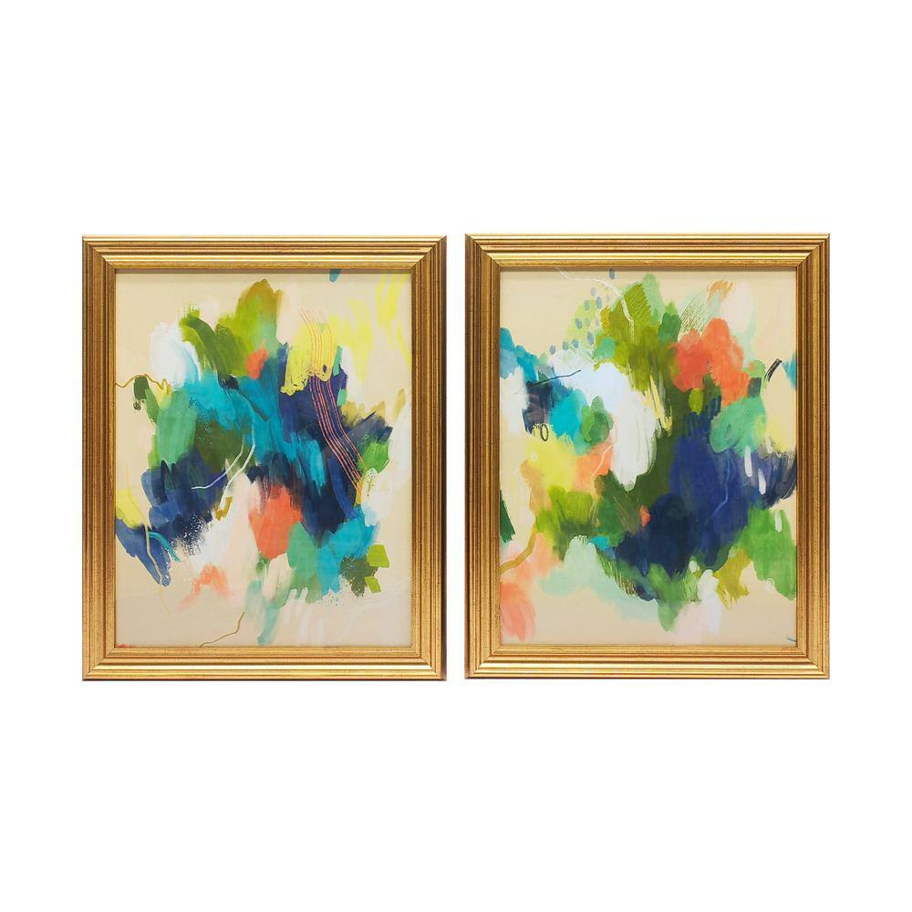 Colorful Abstract Framed Canvas Wall Art Set with Gold Frame