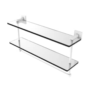 Montero 22 in. 2-Tiered Glass Shelf with Integrated Towel Bar in Matte White