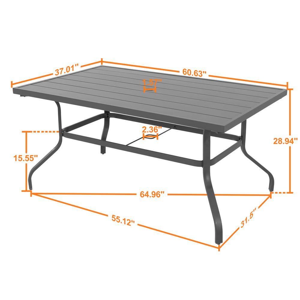 Nuu Garden 61'' Grey Iron Rectangular Patio Dining Table with Umbrella Hole