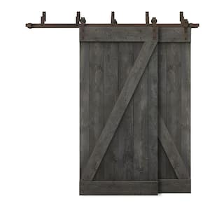 96 in. x 84 in. Z-Bar Bypass Carbon Gray Stained DIY Solid Wood Interior Double Sliding Barn Door with Hardware Kit