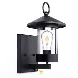 1-Light Black Outdoor Hardwired Wall Lantern Sconce with Dusk to Dawn Sensor