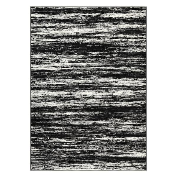 Modern Soft Thin Abstract Printed Carpet Machine for Bedroom Office Dining Room Black Gray, 9 ft. x 12 ft. Area Rug