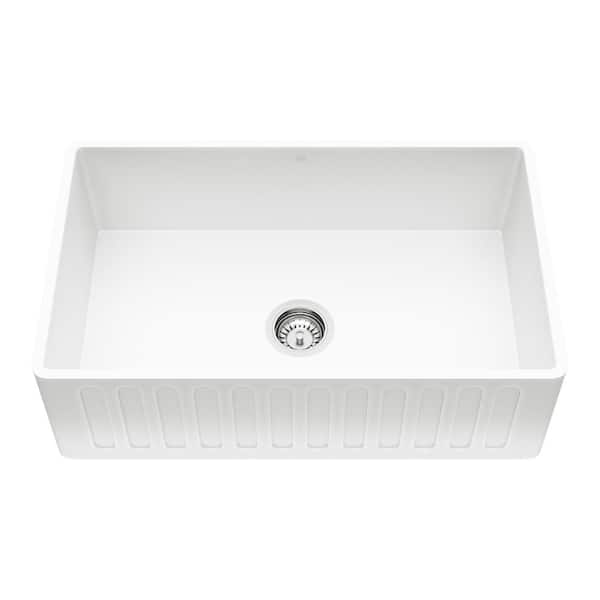 Vigo Matte Stone White Composite 30 In Single Bowl Reversible Slotted Farmhouse A Front Kitchen Sink With Strainer Vgra3018cs The Home Depot Vigo Matte Stone White Composite 30 In, Stone Farmhouse Sinks