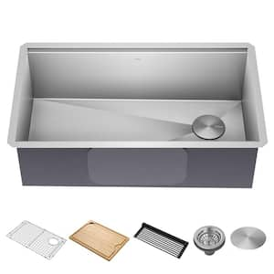 Kore 32 in. Undermount Single Bowl 16 Gauge Stainless Steel Kitchen Workstation Sink with Accessories