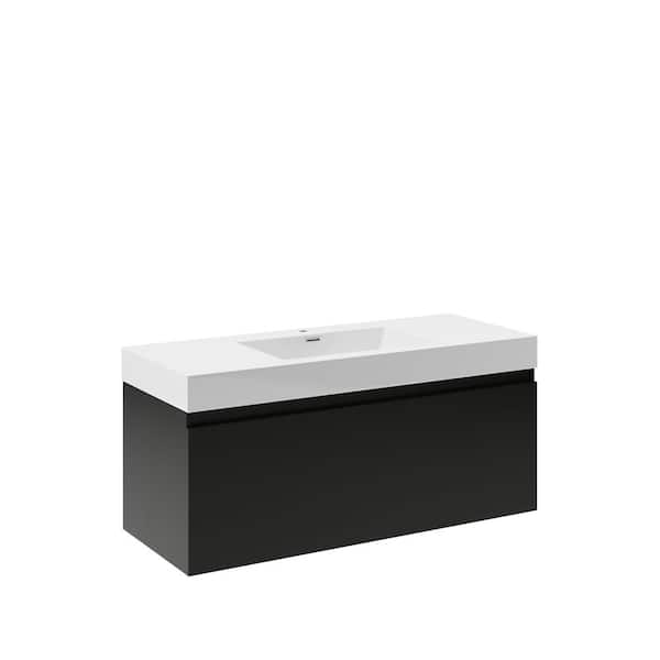 Mezzo 48 in. Modern Wall Hung Bath Vanity in Black with Vanity Top in White with White Basin