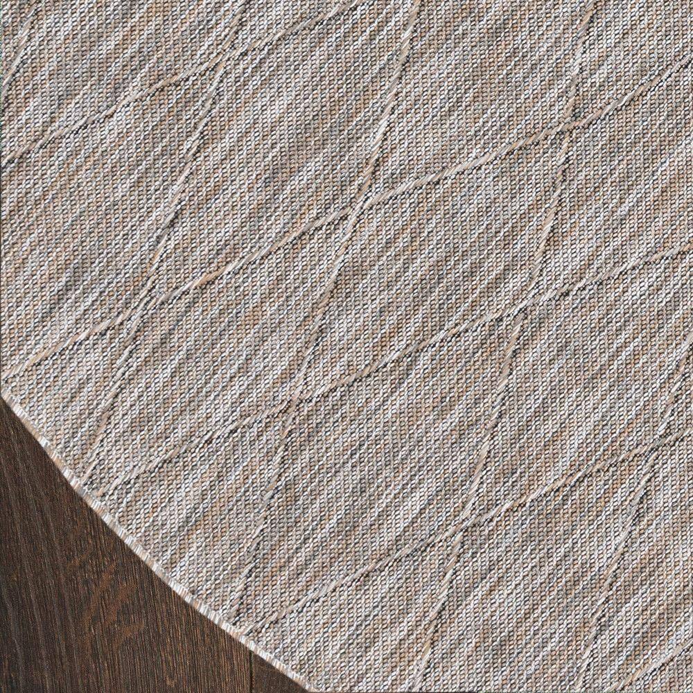 Grey Mocha Round Geometric Synthetic Washable Area Rug