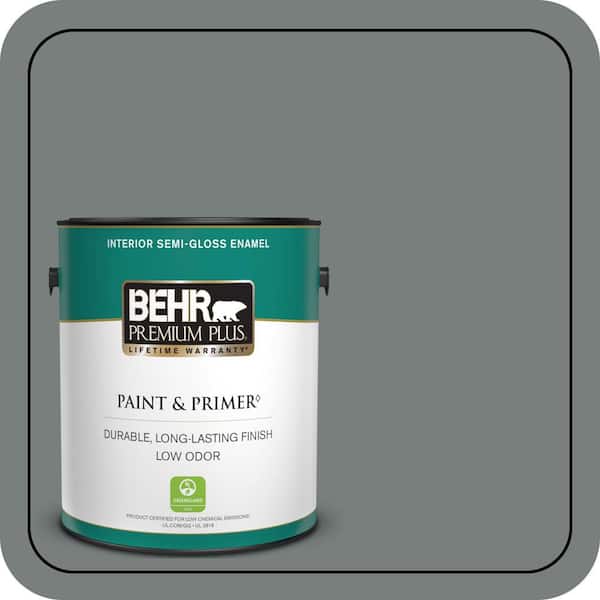 BEHR PREMIUM PLUS 1 gal. #PPU25-18 Shutter Gray Semi-Gloss Enamel Low Odor Interior Paint & Primer