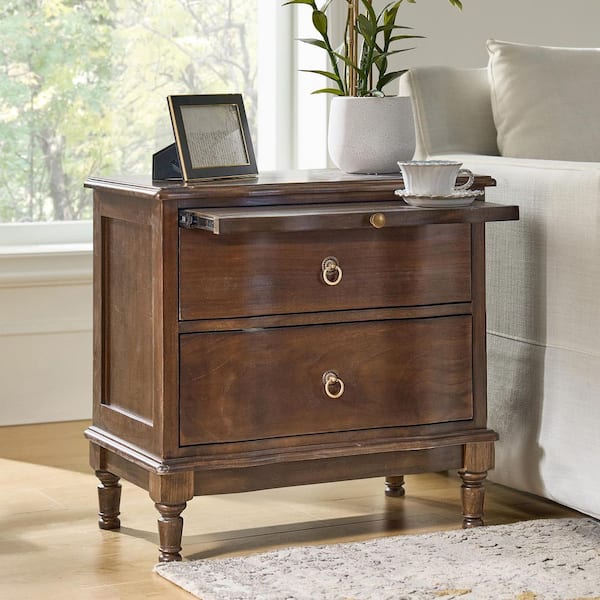 Di Walnut 2-Drawer 26 in. W Nightstand with Built-in Power Outlet