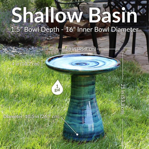 Sunnydaze Elegant Galaxy Blue Ceramic Outdoor Bird Bath, UV/Frost