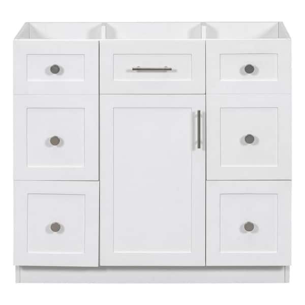 EPOWP 36 in. W x 18 in. D x 33 in. H Bath Vanity Cabinet without Top in White with 4-Drawers and Door Storage Shelves