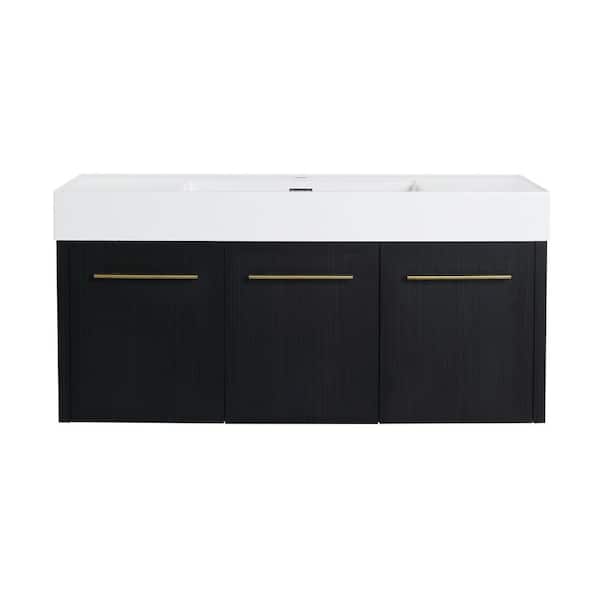 48 in. Single Sink Floating Black Bath Vanity with White Resin Top, Ample Storage Space, 3 Doors