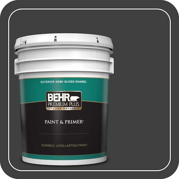 BEHR PREMIUM PLUS 5 gal. Black Semi-Gloss Enamel Exterior Paint & Primer