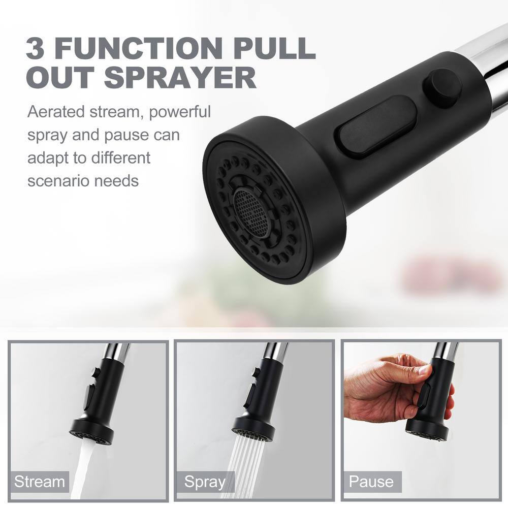 Matte Black and Chrome Stainless Steel Pull Down Kitchen Faucet