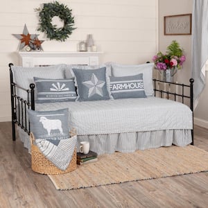 Sawyer Mill 5-Piece Blue Farmhouse Ticking Stripe Cotton Daybed Quilt Set