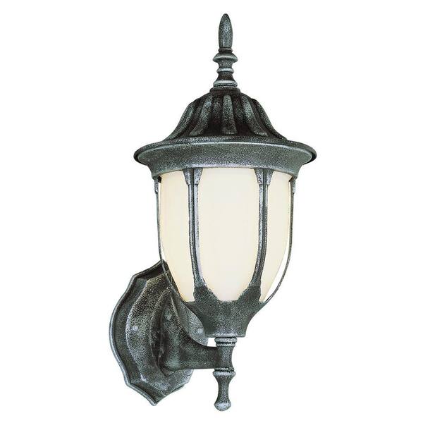 Bel Air Lighting Cabernet Collection 1-Light Outdoor Black Gold Coach Lantern with White Opal Shade