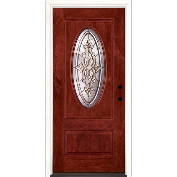 Feather River Doors 37.5 in. x 81.625 in. Silverdale Patina 3/4 Oval Lite Stained Cherry Mahogany Left-Hand Fiberglass Prehung Front Door