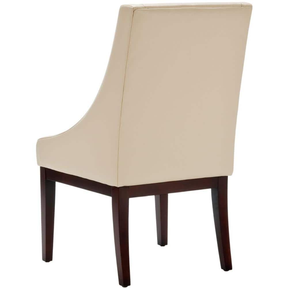 Cream Leather Swoop Arm Accent Chair with Wood Legs