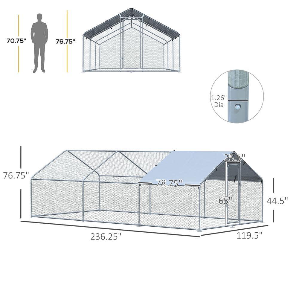 Large Galvanized Metal Chicken Coop with Weatherproof Cover