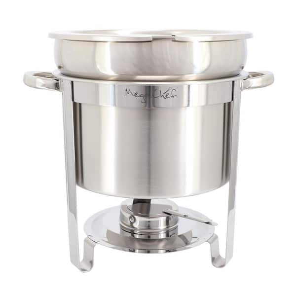 MegaChef 7.4 qt. Round Stainless Steel Soup Professional Chafing Dish/Food Warmer/Buffet Server Serving Trays