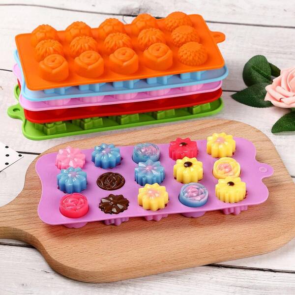 Esepony 15 Cavity Flower Shape Silicone Candy Baking Mold Ice Tray for Wedding, Festival, Parties and DIY Crafts, Multi-Color - image 4