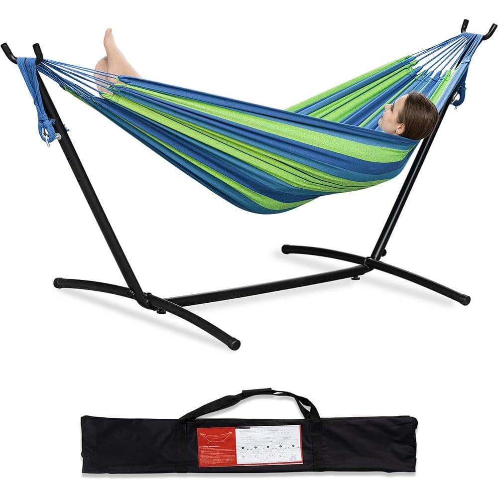 9 ft. 2-Person Heavy Duty Double Hammock with Space Saving Steel Stand ...