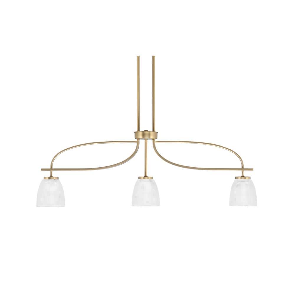 Olympia 13 in. 3-Light Chandelier New Age Brass Clear Ribbed Glass Shade