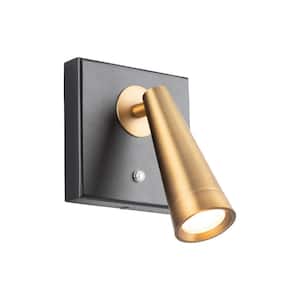 Arne 7 in. Black with Aged Brass Integrated LED Adjustable Swing Arm Wall Light 3000K