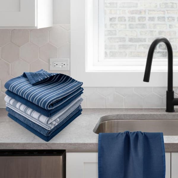 LDC 6-Piece Kitchen Towels Set 16 x 26-Soft, and Durable 100% Cotton Terry-Perfect for Cleaning, Drying (Navy)