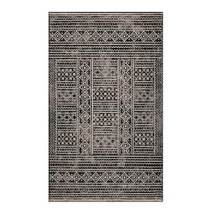 Navajo Black 4 ft. x 6 ft. Floral Geometric Border Indoor Area Rug