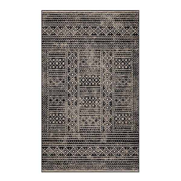Navajo Black 4 ft. x 6 ft. Floral Geometric Border Indoor Area Rug