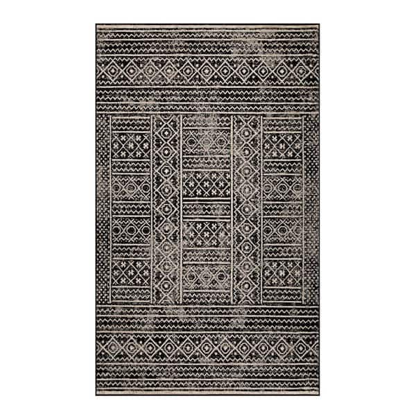 Navajo Black 8 ft. x 10 ft. Floral Geometric Border Indoor Area Rug