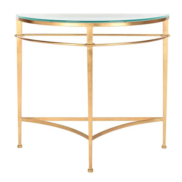 SAFAVIEH Baur 31.3 in. Gold/Glass Rectangle Metal Console Table