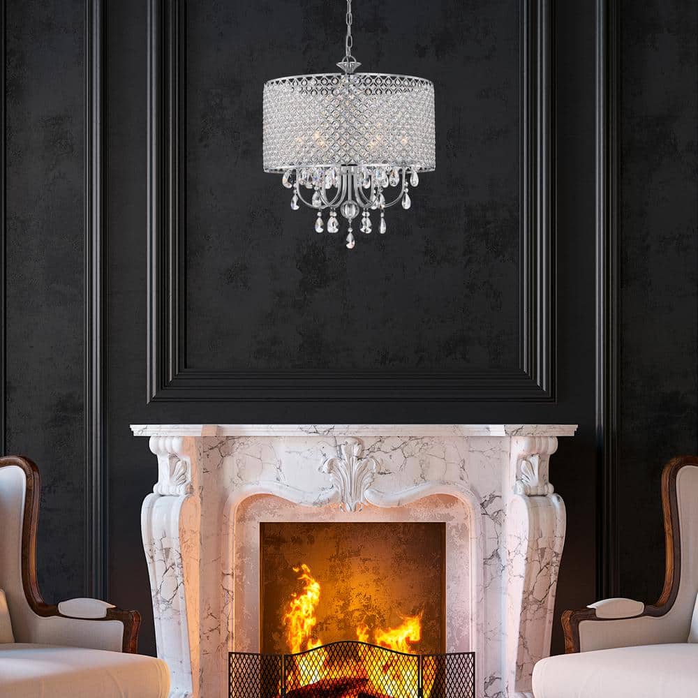 Chrome Mini Crystal Candle Drum Chandelier, 22"