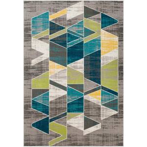 Noble Teal/Gray 5 ft. 3 in. x 7 ft. 6 in. Geometric Area Rug