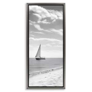 Lonely Sailboat View by LSR Design Studio Gray Floater Frame Typography Graphic Art Print 25 in. x 11 in.