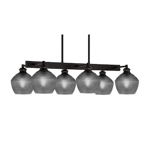 Albany 6 Light Espresso Downlight Chandelier, Linear Chandelier for the Kitchen with Smoke Textured Glass Shades