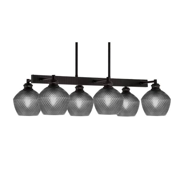 Unbranded Albany 6 Light Espresso Downlight Chandelier, Linear Chandelier for the Kitchen with Smoke Textured Glass Shades