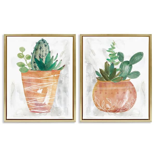 Stupell Industries Boho Cacti and Succulents by Carol Robinson 2-Pieces Gold Floater Frame Nature Graphic Art Print 31 in. x 25 in.